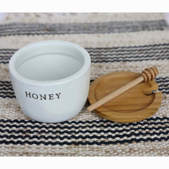 New!  Stoneware Honey Pot with Wood Lid & Dipper - Hearth & Hand with Magnolia - Picture 3 of 6